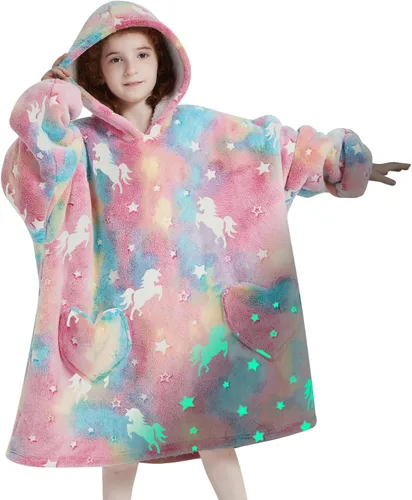 Vista 18 de Mewkou Manta con Capucha Portátil para Niños Sudadera con Capucha de Sherpa Extra Grande para Niños, Niñas y Niños Pequeños de 2 a 6 años