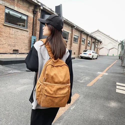Vista 5 de Mochila estética, bonita mochila de pana, suministros escolares, bolsa para computadora portátil para adolescentes, niñas, mujeres, estudiantes