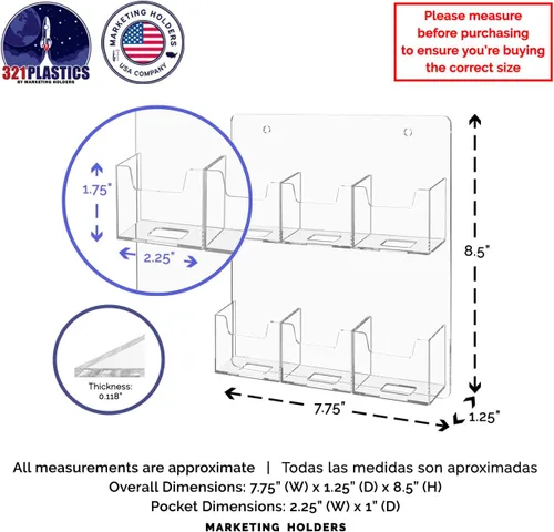 Vista 5 de Marketing Holders Tarjetero de pared con accesorios para colgar para tarjetas de regalo verticales de 2 x 3.5 pulgadas, acrílico transparente con 6