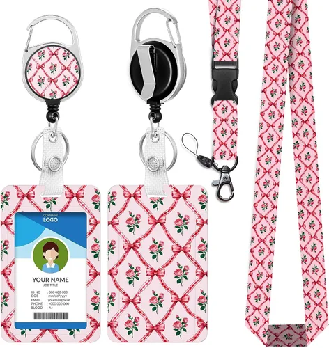 Vista 20 de Cordones azul bebé para llaves Portador de Insignias, Carrete de Insignias Retráctil con Clip de Mosquetón y Cordón Desmontable, Linda Tarjeta