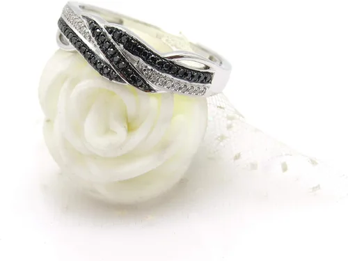 Vista 7 de Dazzlingrock Collection 0.15 Cttw Round Black & White Diamond Criss-Cross Swirl Ring for Her in 10K Solid Gold