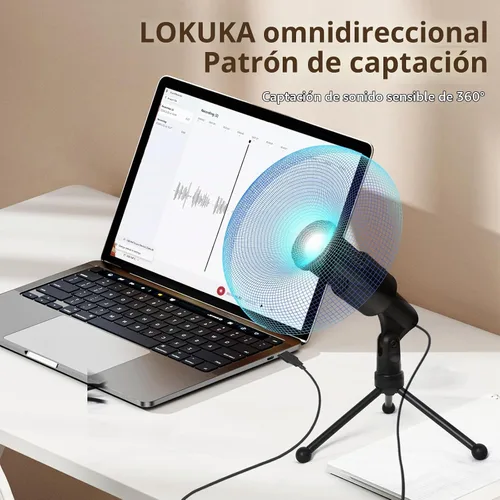 Vista 7 de Micrófono USB para PC, micrófono de condensador de podcast con interruptor de silencio de trípode plegable para transmisión, juegos, podcasting