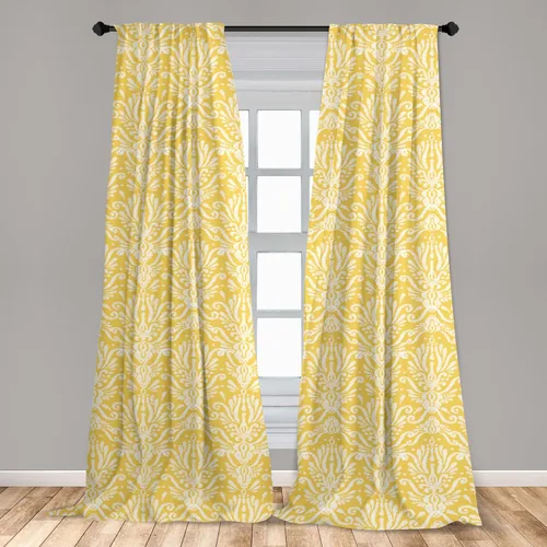 Vista 3 de Ambesonne Cortinas florales para ventana, rítmico Ikat Damasco inspirado en flores delicadamente ilustración gráfica, decoración ligera, juego de 2