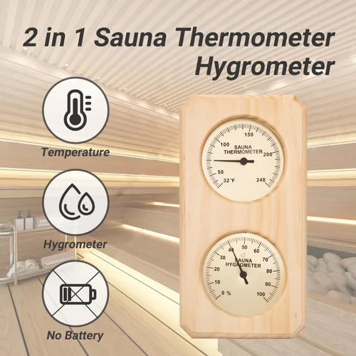 Vista 2 de Termómetro e higrómetro de sauna, termómetro de sauna 2 en 1, accesorios Fahrenheit, medidor de temperatura de sauna para sauna, sala de vapor