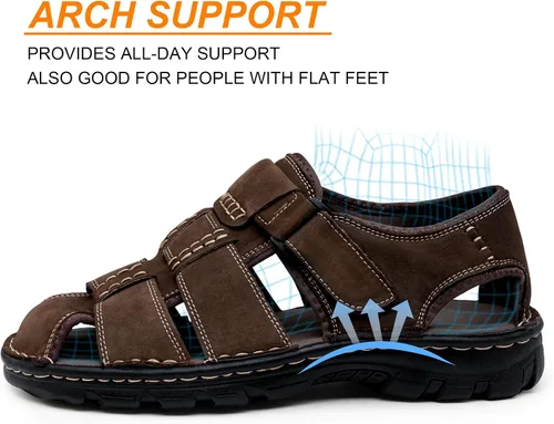 Vista 3 de Jousen Men's Sandals Leather Open Toe Beach Sandal Outdoor Summer Sport Hiking Sandals