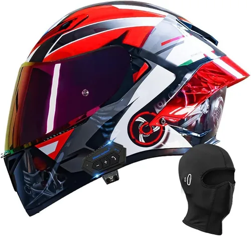 Vista 8 de Casco de motocicleta Bluetooth de cara completa, aprobado por DOT, casco antivaho, doble visera, casco de bicicleta de calle, altavoz dual integrado
