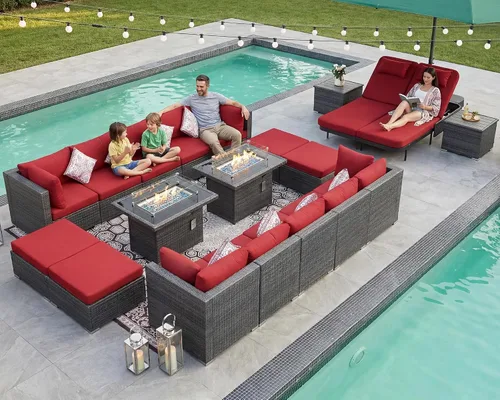 Vista 72 de NICESOUL Juego de muebles de patio de ratán extra grande con mesa para fogata de gas y propano, 29.3 pulgadas, respaldo alto, cómodos conversaciones