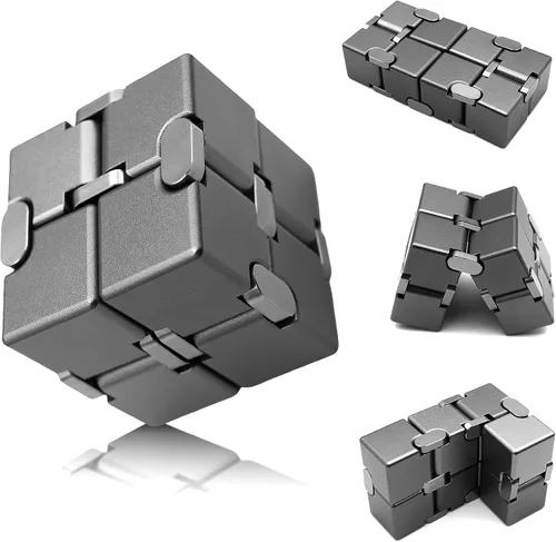 Vista 9 de Cubo infinito de metal, juguete portátil de escritorio, alivio de la ansiedad para adultos, adolescentes y niños, regalo para TDAH, negro y rojo