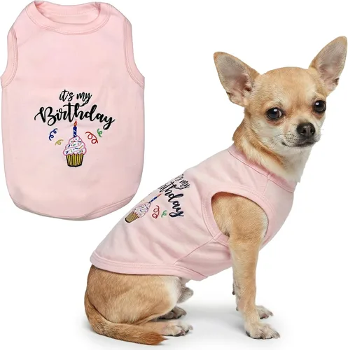 Vista 36 de Camiseta para perro Parisian Pet con palabras bordadas "Es mi cumpleaños" - Camiseta sin mangas para cumpleaños de perro - Chaleco ligero