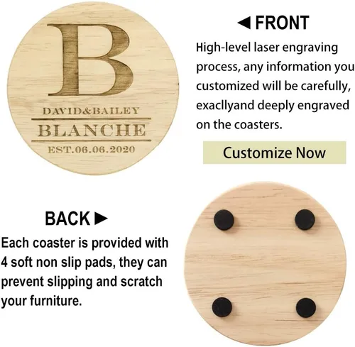 Vista 3 de Posavasos de madera personalizados para bebidas, grabado personalizado, monograma, grandes regalos para familiares, amigos o para ti mismo