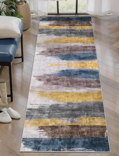 Vista 21 de Ciicool Alfombra moderna abstracta de 2 x 3 pulgadas, lavable, pequeña, antideslizante, de pelo bajo, alfombra de entrada plegable para cocina
