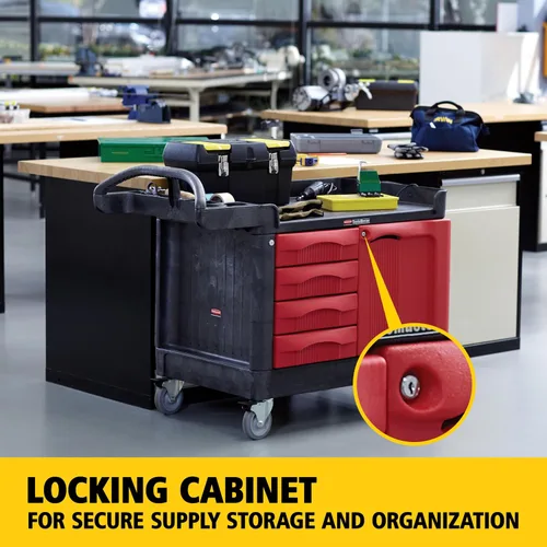 Vista 3 de Rubbermaid Commercial Products TradeMaster Carro de almacenamiento de herramientas, utilitario con 4 cajones + gabinete, pequeño, capacidad de 750