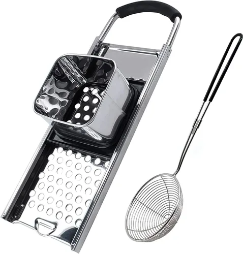 Vista 10 de Spaetzle Maker de acero inoxidable de alta calidad con espátula de silicona, colador de araña de acero inoxidable, cuchara espumadora, colador