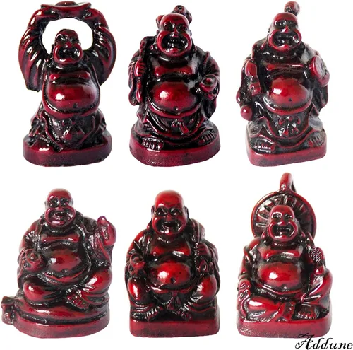 Vista 2 de Juego de 6 estatuas chinas de Buda de la suerte que ríe de resina, figuras de Buda feliz Feng Shui para la suerte, riqueza, buen regalo y colección