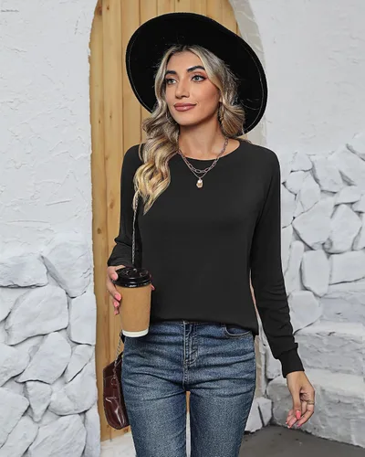 Vista 2 de 2 piezas de sudadera de cuello redondo para mujer, ajuste holgado, manga larga, casual, otoño e invierno