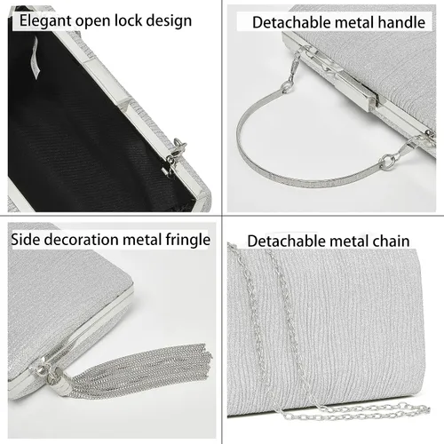Vista 2 de Elegante bolso de noche para mujer, con cadena con flecos, bolso cruzado para fiesta, boda