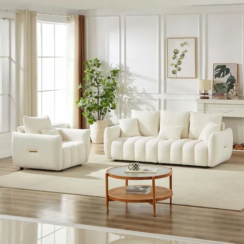 Vista 5 de Antetek - Sofá individual moderno de 35 pulgadas, cómodo asiento profundo de tela de peluche, silla de sala de estar, sofá de lectura Boucle de ocio