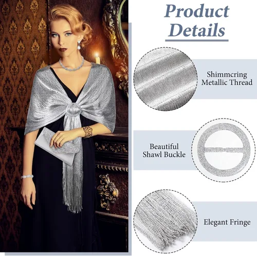 Vista 5 de Tiamon Juego de 5 piezas de joyas de diamantes de imitación, chales y envolturas formales para mujeres, vestidos de noche, bodas nupciales