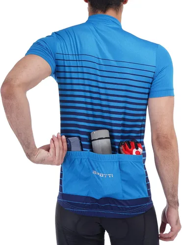 Vista 2 de Spotti Playera de manga corta para ciclismo de hombre con 3 bolsillos traseros, transpirable, secado rápido