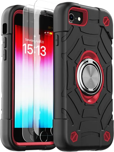 Vista 38 de KCJ Funda para iPhone SE 2022/2020, iPhone 8/7/6/6S, con [2×Protectores de Pantalla][Soporte de Anillo] Silicona Suave+PC Duro Protección Completa