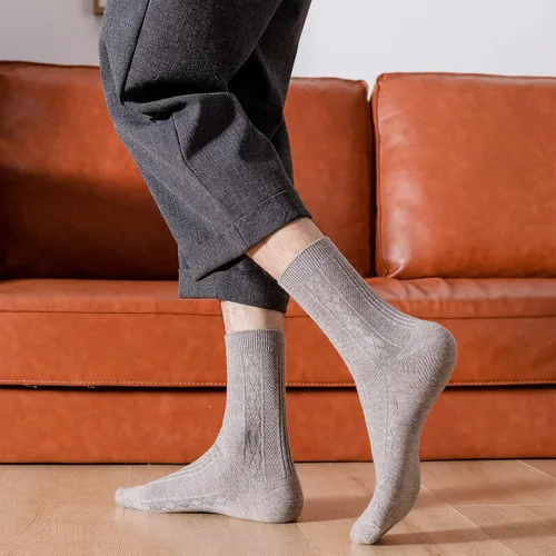 Vista 5 de Calcetines de vestir para hombre, paquete de 5 calcetines de vestir clásicos de cachemira para hombre, calcetines de colores lisos