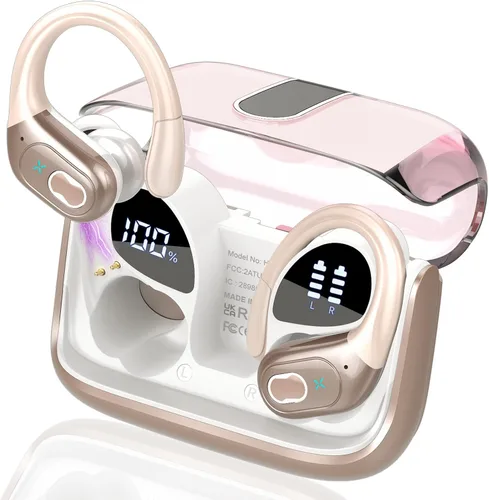 Vista 17 de Auriculares inalámbricos Bluetooth 5.4 de 75 horas para deporte, auriculares Bluetooth 2025 estéreo con graves profundos sobre la oreja con ganchos