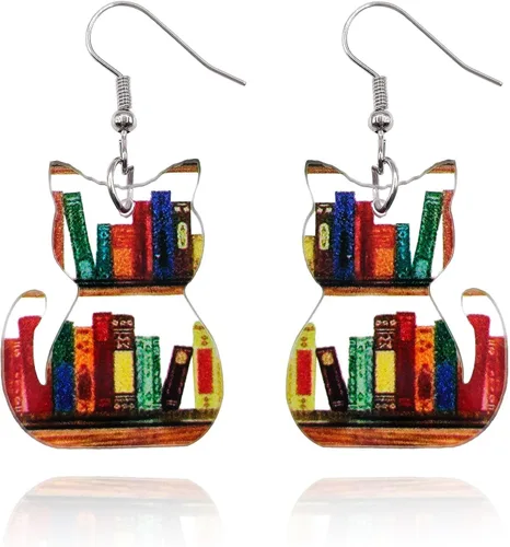 Vista 16 de Pendientes colgantes de libros para mujer, amantes de los libros, aretes acrílicos