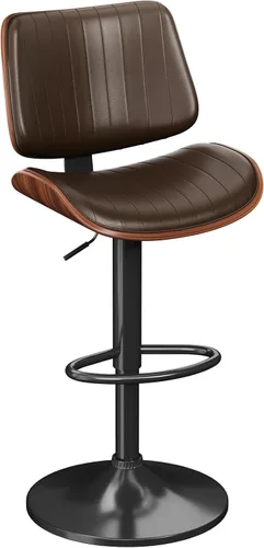 Vista 33 de YaFiti Taburetes de bar ajustables, modernas sillas giratorias de piel sintética con respaldo, taburetes de isla de cocina sin brazos, color negro