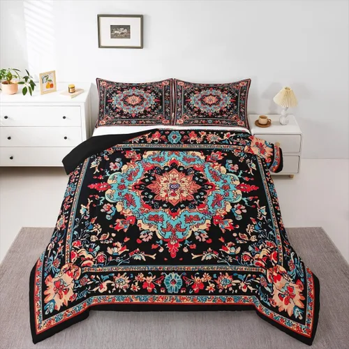 Vista 4 de Erosebridal Juego de edredón bohemio tamaño individual, ropa de cama floral retro para adultos, hombres y mujeres, juego de ropa de cama vintage