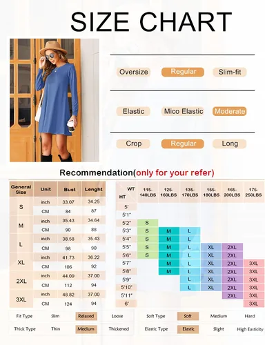 Vista 5 de MOLERANI - Vestido informal, suelto y liso, de manga larga, holgado, para mujer
