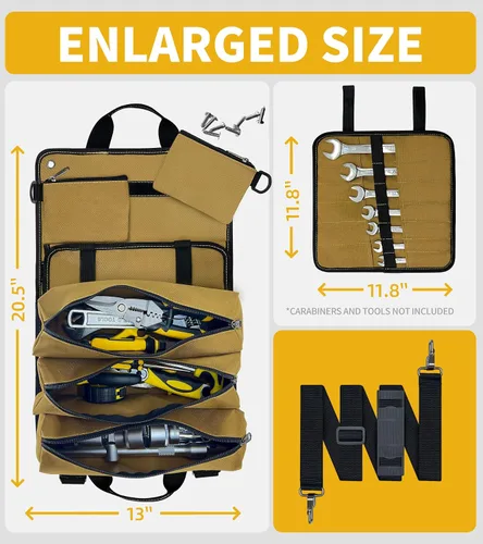 Vista 4 de Organizador de bolsas enrollables para herramientas – Bolsa de herramientas enrollable portátil resistente con llave enrollable para mecánicos