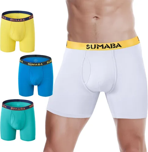Vista 32 de SUMABA Calzoncillos tipo bóxer de pierna larga para hombre, con bolsa que no se suben para hombre 1 paquete: verde militar02