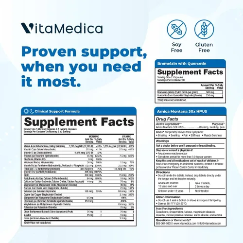Vista 4 de VitaMedica Arnica Montana 30X + Bromelina + Paquete de fórmula de apoyo clínico Complete Surgery Recovery - Physician-Recommended, Supports Tissue