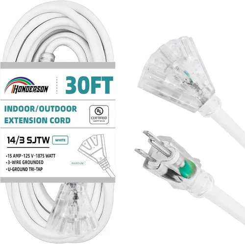 Vista 11 de Cable de extensión GFCI iluminado de 3 pies con 3 tomas de corriente, cable de extensión negro resistente SJTW 12/3 con enchufe a tierra de 3