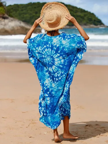 Vista 3 de Vestidos caftán para mujer, estampado étnico, vestido de playa estilo caftán, talla grande, salida de baño