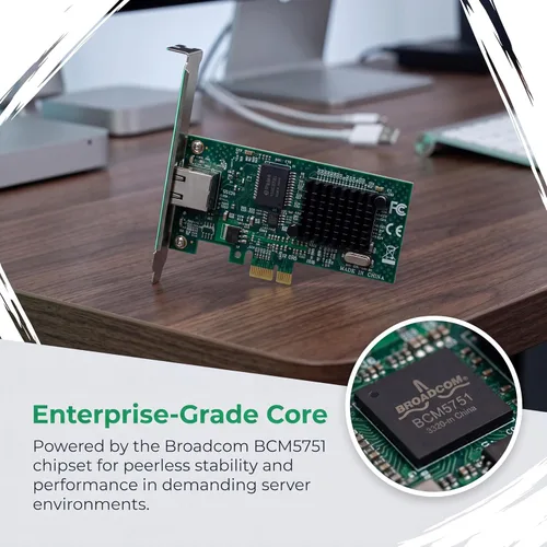 Vista 2 de Adaptador de servidor Gigabit Ethernet PCIe con tarjeta de red PCI-E de escritorio PCI-E de Broadcom NetXtreme BCM5751 10/100/1000 Mbps
