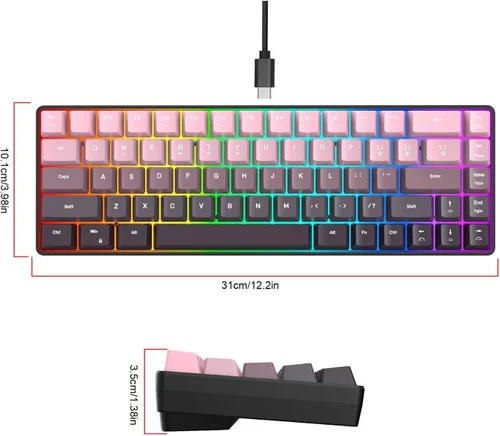 Vista 9 de 68 Keys Mechanical Gaming Keyboard, Gradient Color Wired Keyboard with RGB Backlit & Multimedia Function, ABS Injection Keycap Hot Swap Mechanical