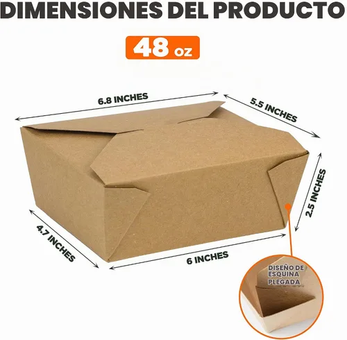 Vista 3 de Fit Meal Prep Cajas To Go de 48 onzas, recipientes de papel para llevar, cajas de comida desechables para almuerzo, aptas para microondas