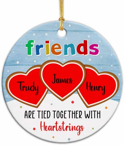 Vista 8 de Adornos de cerámica personalizados para los mejores amigos están atados con cuerdas de corazón, adorno personalizado de 2 amigos, adorno de buenos