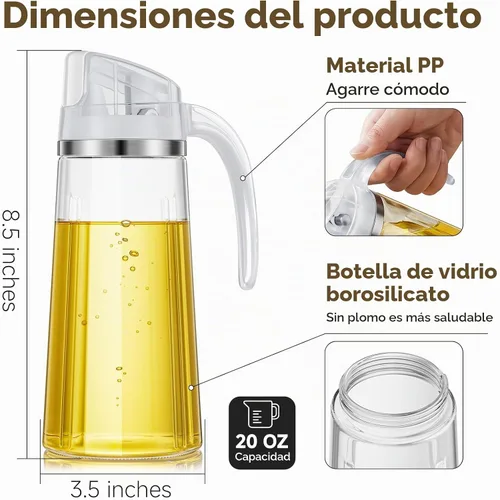 Vista 2 de Marbrasse Dispensador de aceite para cocina, botella de aceite de vidrio a prueba de fugas de 20 oz/20.3 fl oz con tapa abatible automática 1 pieza