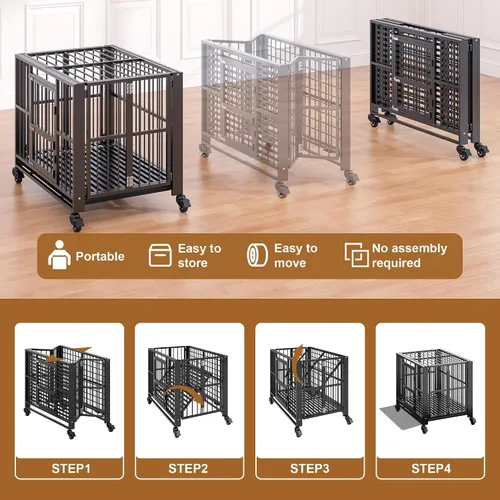 Vista 2 de Polar Aurora Jaula para perros resistente, perrera plegable e indestructible, jaula para perros extra grande a prueba de escapes con ruedas