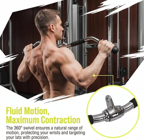 Vista 2 de Accesorio de barra dorsal para máquina de cables, barra de curl y pulldown con rotación completa y mango de goma para gimnasio, entrenamiento