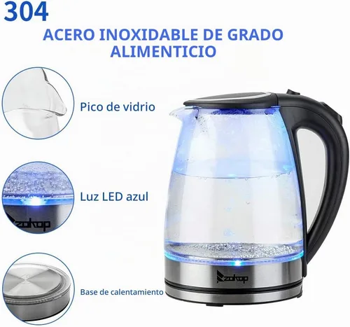 Vista 6 de Hervidor eléctrico de vidrio, 1.8L saludable 1200W hervidor de té de vidrio con material de grado alimenticio, apagado automático y protección