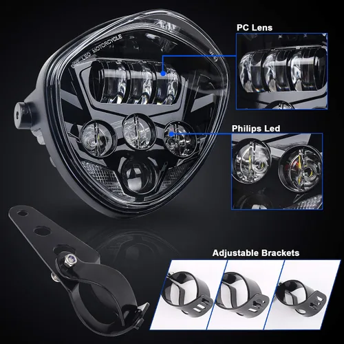 Vista 7 de MOVOTOR - Faro delantero para motocicleta, 7 pulgadas, con abrazadera de soporte, fondo rojo, luz blanca DRL, luz alta y baja, para motocicleta
