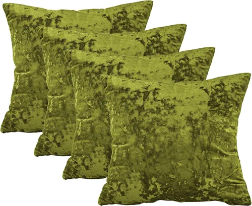 Vista 4 de Home Soft Things Funda de almohada decorativa de terciopelo triturado, 4 piezas, aguacate, 20 x 20 pulgadas, funda cuadrada de acento suave