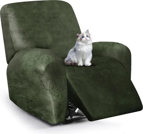 Vista 104 de ANARACHON Fundas para sillas reclinables con aspecto de cuero, funda elástica de 4 piezas, funda suave para silla reclinable, protector de muebles