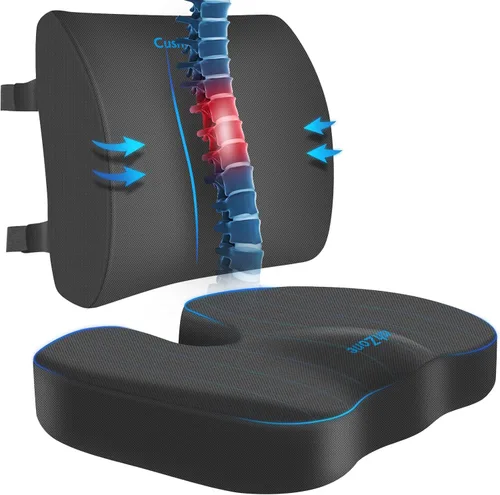 Vista 14 de CushZone Cojín de asiento, almohada de apoyo lumbar con correa ajustable, cojines para silla para aliviar el dolor de ciática, con funda lavable