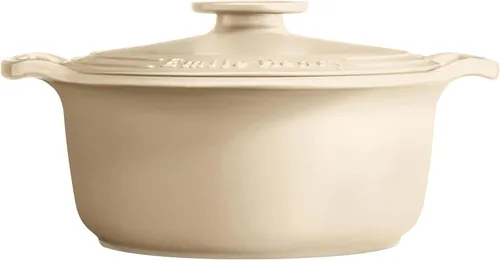 Vista 4 de Emile Henry SUBLIME - Horno holandés redondo de cerámica, fabricado en Francia, 4 cuartos de galón, color crema