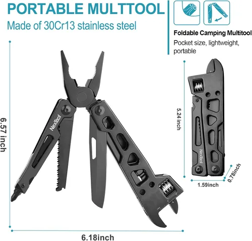 Vista 6 de NexTool Llave multiherramienta ajustable, multiherramienta 9 en 1 con alicates multiherramienta, llave ajustable, cuchillo de bolsillo
