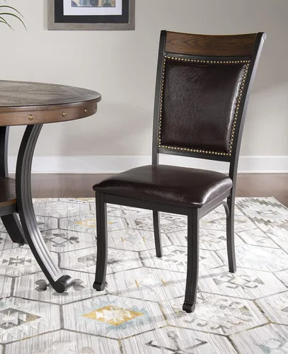 Vista 2 de Powell Furniture Franklin - Juego de 2 sillas de comedor de metal y piel sintética con clavos acentuados en madera, color marrón oscuro